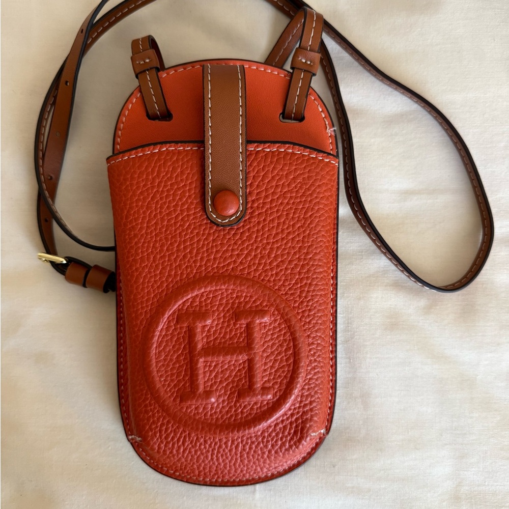 Orange Leather Crossbody Phone Bag